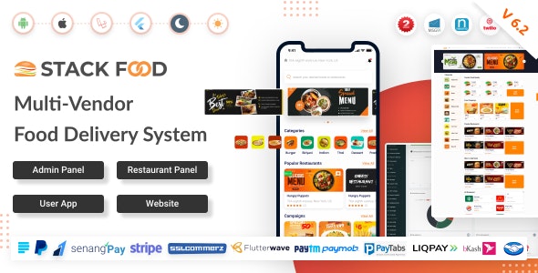 StackFood Multi Restaurant - Food Delivery App with Laravel Admin and Restaurant Panel v.6.2 Nulled